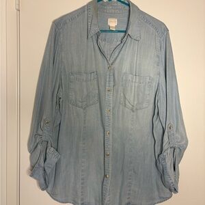 Chico's Blue Casual Button Down Shirt Relaxed Fit